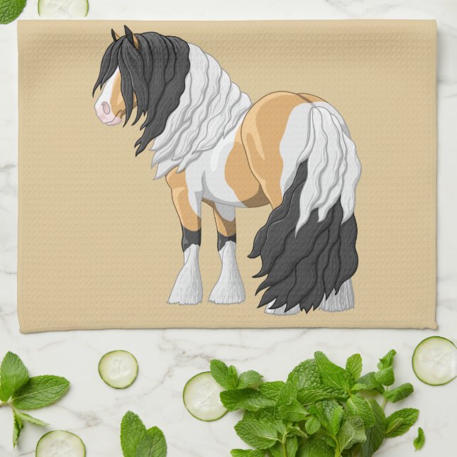 Beautiful Buckskin Pinto Gypsy Vanner Draft Horse Towel (Folded)