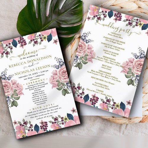 Beautiful Budget Elegant Botanical Wedding Program