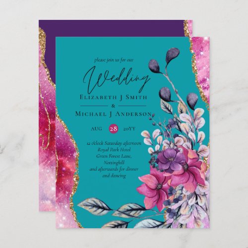 Beautiful BUDGET Pink Teal Floral Agate Wedding