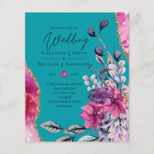 Beautiful BUDGET Pink Teal Floral Agate Wedding Flyer