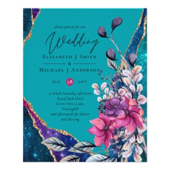 Beautiful BUDGET Purple Teal Floral Agate Wedding  Flyer