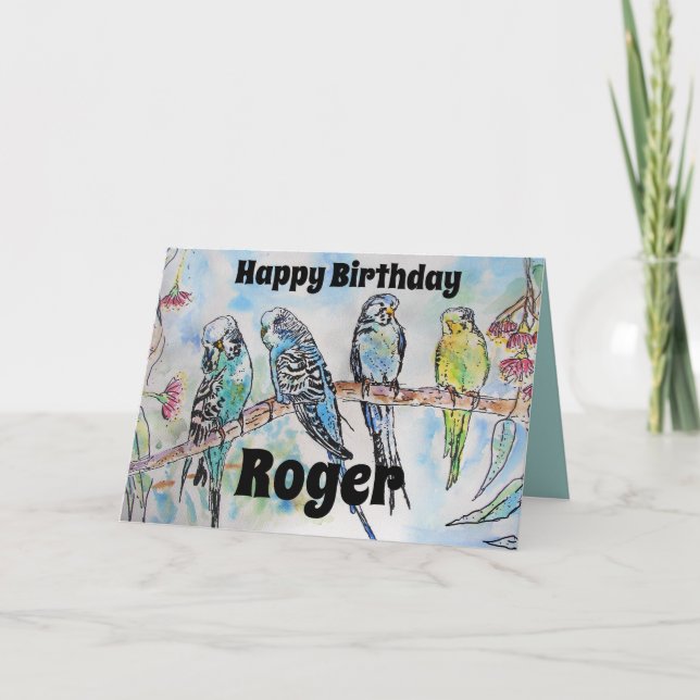 Beautiful Budgies Budgerigars Gum Blossom Men Card (Front)