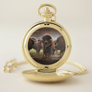 Beautiful Buffalo Herd Pocket Watch