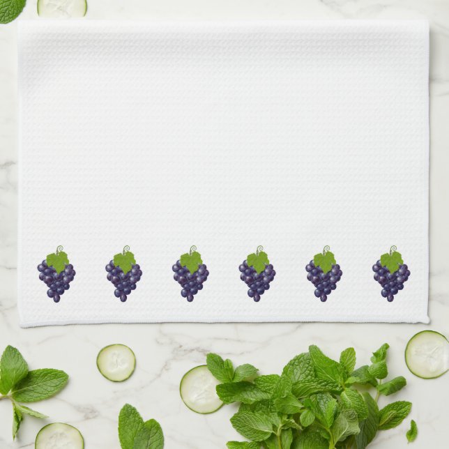 Beautiful Bunches of Grapes on White Kitchen Towel (Folded)