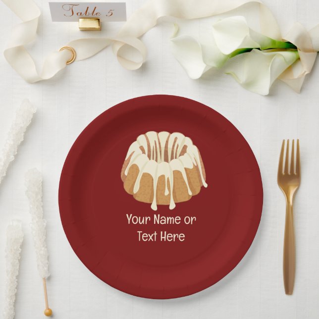 Beautiful Bundt Sponge - Fluted Cake and your text Paper Plates (Wedding)