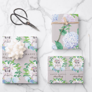 Beautiful Bunny Floral Easter Personalized Wrapping Paper Sheets