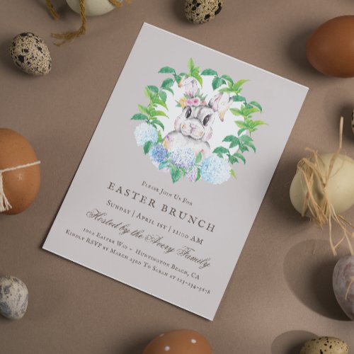 Beautiful Bunny Floral Wreath Easter Brunch Invitation
