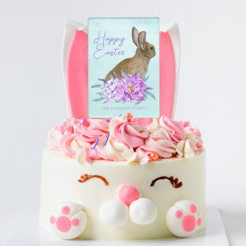 Beautiful Bunny Rabbit Pastel Floral Easter Party Cake Topper