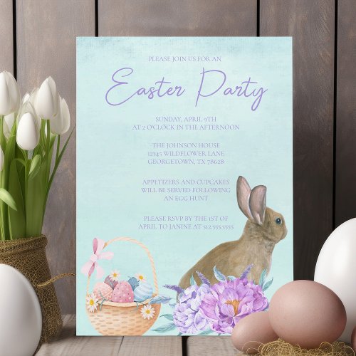 Beautiful Bunny Rabbit Pastel Floral Easter Party Magnetic Invitation