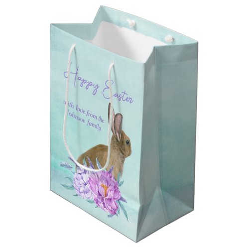Beautiful Bunny Rabbit Pastel Floral Easter Party Medium Gift Bag