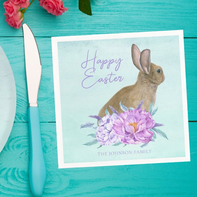 Beautiful Bunny Rabbit Pastel Floral Easter Party Napkins (Creator Uploaded)