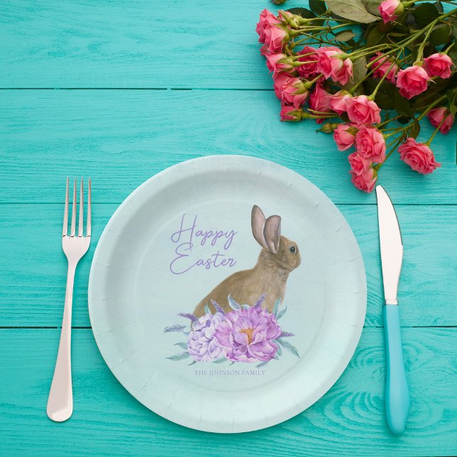 Beautiful Bunny Rabbit Pastel Floral Easter Party Paper Plates (Creator Uploaded)