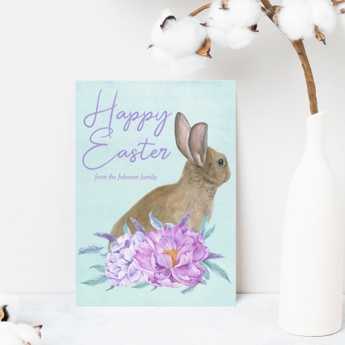 Beautiful Bunny Rabbit Pastel Floral Happy Easter Holiday Card