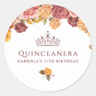 Beautiful Burgundy and Yellow Rose Quinceanera Classic Round Sticker