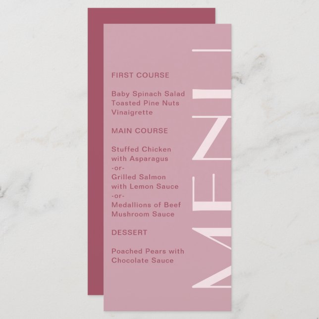 Beautiful Burgundy Big Type Wedding Menu (Front/Back)