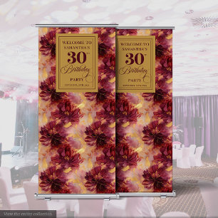 Beautiful Burgundy Blush Gold 30th Party Pull Up Retractable Banner