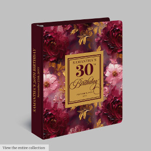 Beautiful Burgundy Blush Gold Boho 30th Birthday 3 Ring Binder