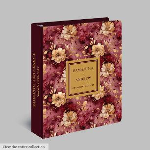 Beautiful Burgundy Blush Gold Floral Wedding 3 Ring Binder