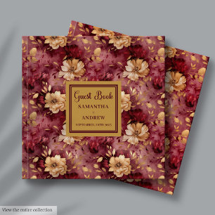 Beautiful Burgundy Blush Gold Floral Wedding Guest Book