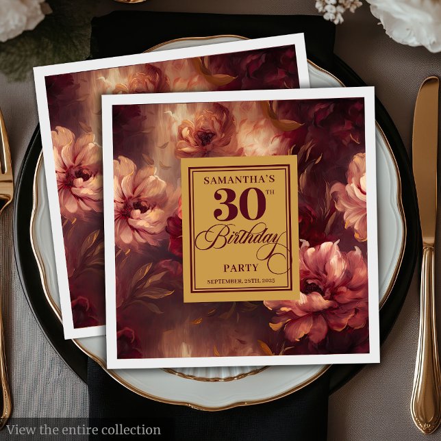 Beautiful Burgundy Blush Gold Watercolor 30th Napkins (Beautiful Burgundy Blush Gold Watercolor 30th Birthday)