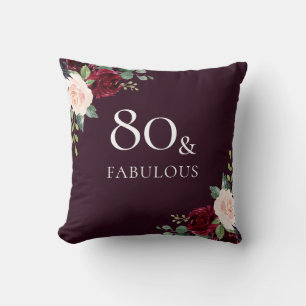 Beautiful Burgundy Blush Watercolor 80th Birthday Throw Pillow