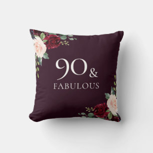 Beautiful Burgundy Blush Watercolor 90th Birthday Throw Pillow