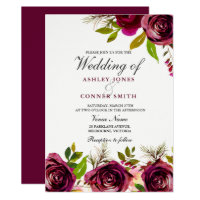 Beautiful Burgundy Deep Red Floral Wedding Invite