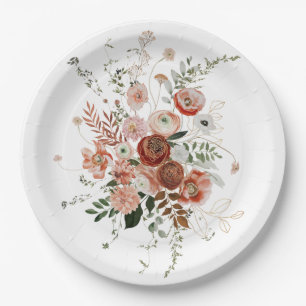 Beautiful Burgundy Floral Art Paper Plates