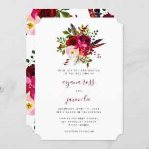 Beautiful Burgundy Floral Bouquet Wedding Invitation