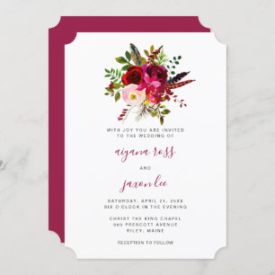 Beautiful Burgundy Floral Bouquet Wedding Invitation