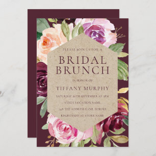Beautiful Burgundy Floral Bridal Shower Brunch Invitation