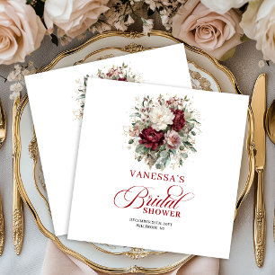 Beautiful Burgundy Floral Bridal Shower Napkins