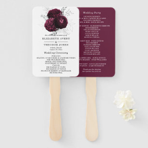Beautiful Burgundy Floral Wedding Program Hand Fan