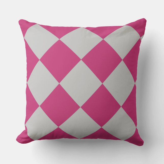 Beautiful Burgundy & Grey Diamond Pattern Throw Pillow (Front)