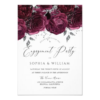 Beautiful Burgundy Maroon Roses Engagement Party Invitation