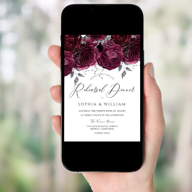 Beautiful Burgundy Maroon Roses Rehearsal Dinner Invitation (Front Digital)