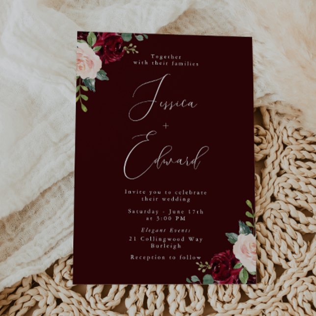 Beautiful Burgundy Red Wine Elegance Wedding  Invitation (Creator Uploaded)