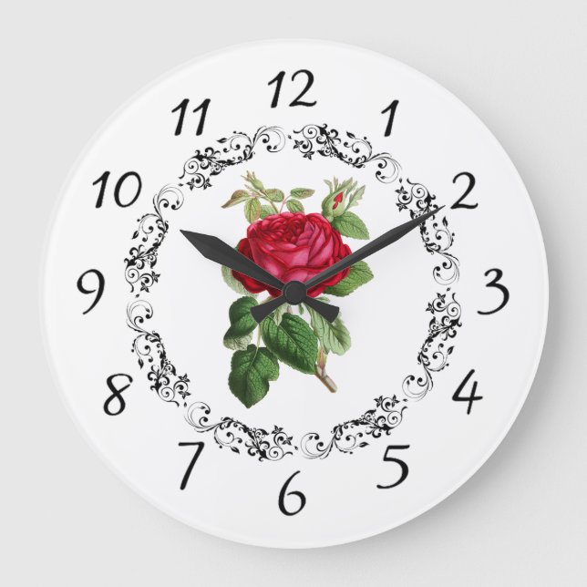 Beautiful burgundy Rose Sage Green Round Clock (Front)