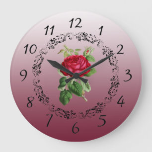 Beautiful burgundy Rose Sage Green Round Clock
