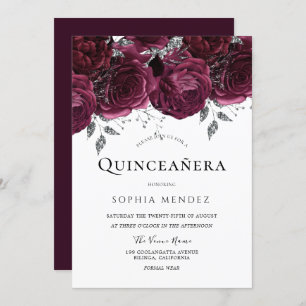 Beautiful Burgundy Roses Elegant Quinceañera Party Invitation