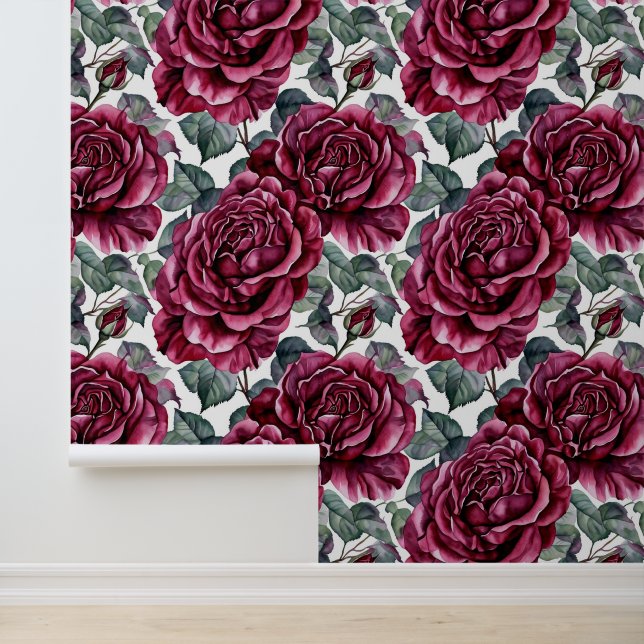 Beautiful Burgundy Roses Floral Wallpaper (Application)