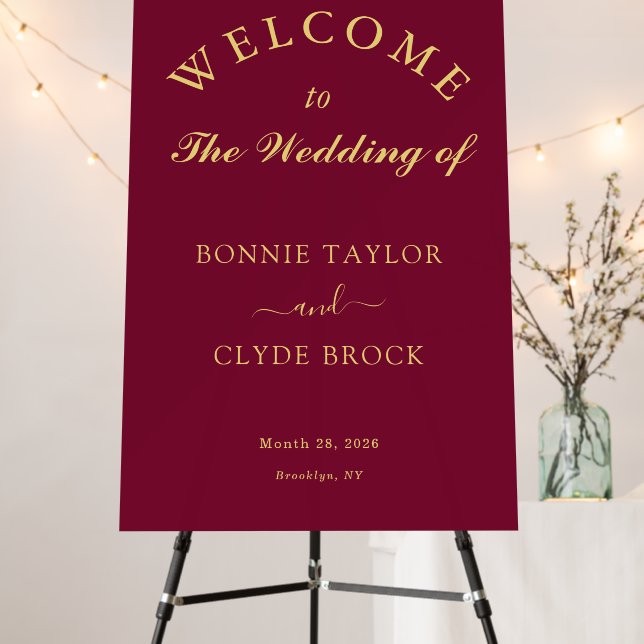 Beautiful Burgundy Wedding Presentation Board (In Situ (Stand))