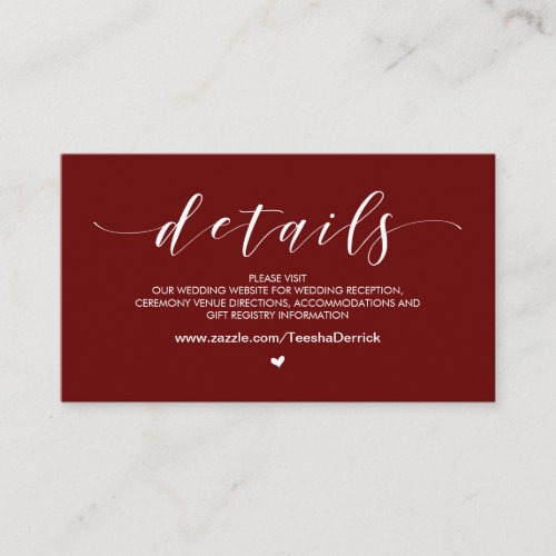 Beautiful Burgundy, Wedding Website Details Enclosure Card