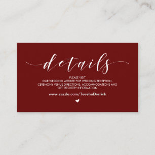 Beautiful Burgundy, Wedding Website Details Enclosure Card