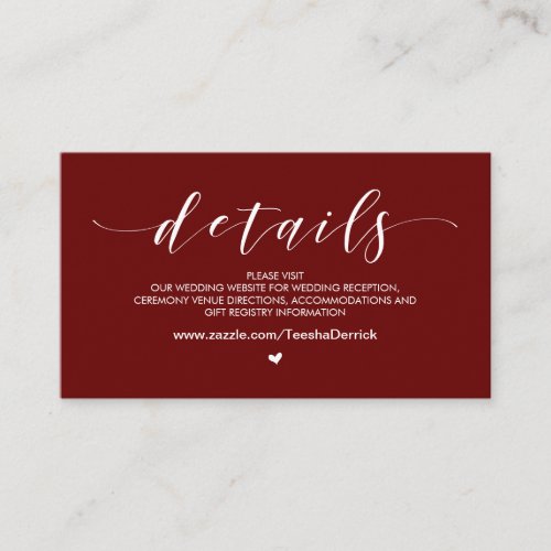 Beautiful Burgundy Wedding Website Details Enclosure Card