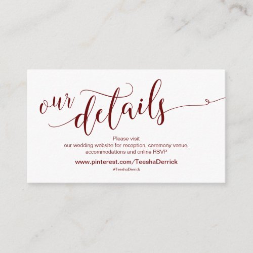Beautiful Burgundy Wedding Website Details Enclosure Card