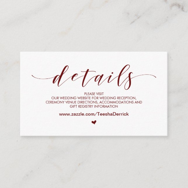 Beautiful Burgundy, Wedding Website Details Enclosure Card (Front)