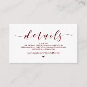Beautiful Burgundy, Wedding Website Details Enclosure Card