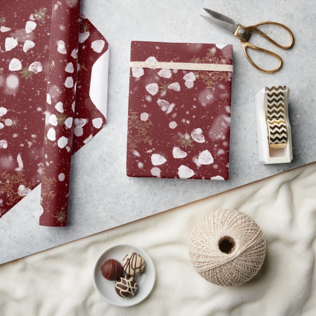Beautiful burgundy with golden snowflakes wrapping paper (Crafts)