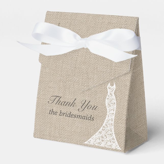 Beautiful Burlap Bridal Shower Favor Box (Front Side)